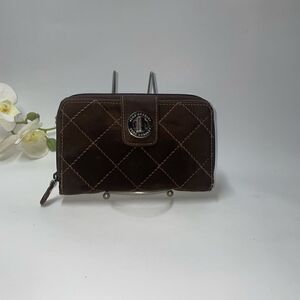 Vera Bradley Quilted Diamond Stitch Brown Turnlock Clutch Wallet